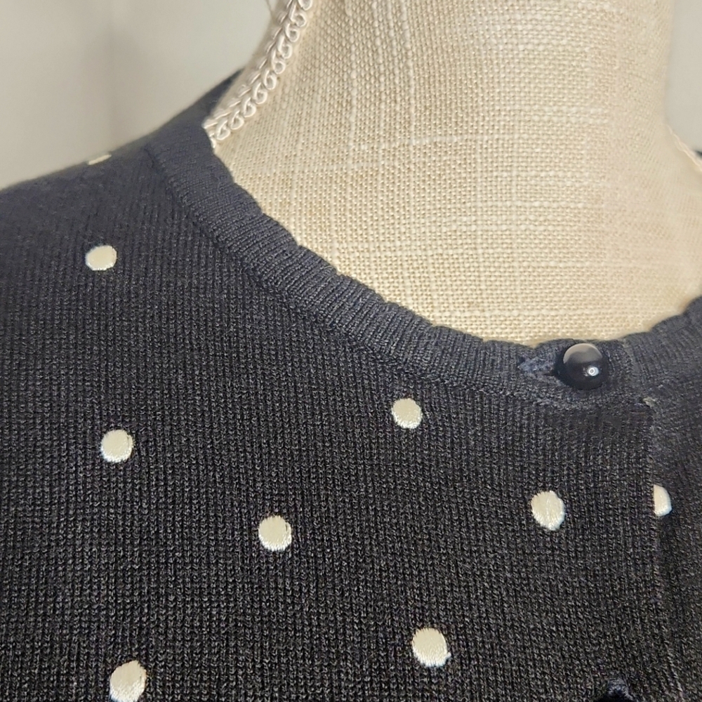 Marks & Spencer black polka-dot button-down 3D knit cardigan sweater - Picture 2 of 13